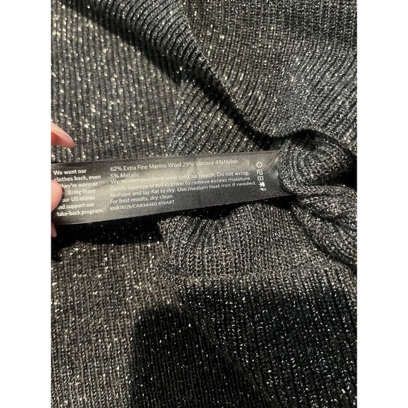 Eileen Fisher Merino Sparkle Wool Boxy Holiday Sweater L Black - Picture 8 of 8